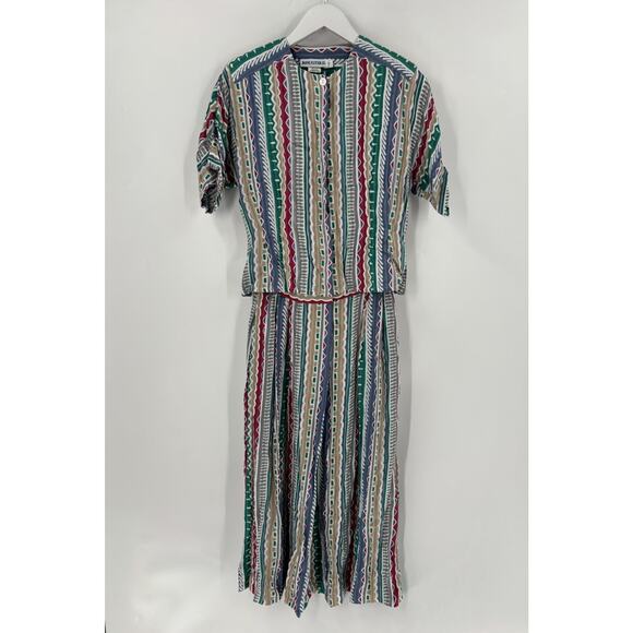 Doncaster Vintage Skirt Set 4 Vertical Striped Multicolor Casual Pockets Buttons